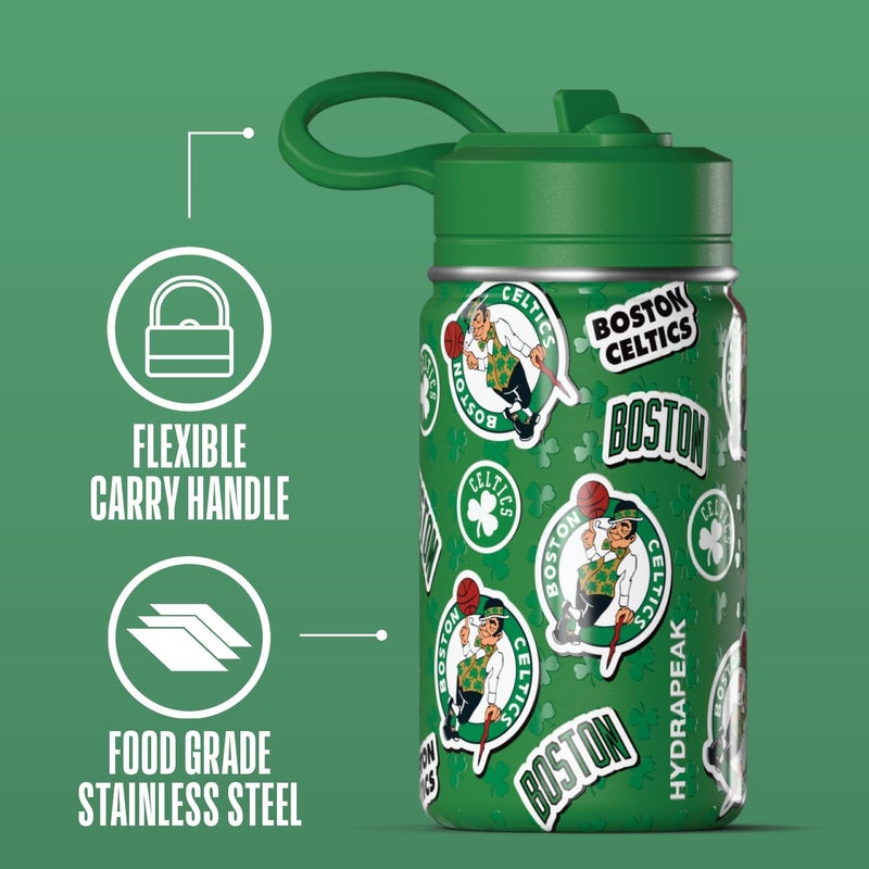 Hydrapeak x NBA Officially Licensed Boston Celtics 14oz Mini Kids Water Bottle with Straw Lid and Handle Reusable Stainless Steel Double Wall Insulated Spill Proof Sports Gift for Boys Girls - Image 2